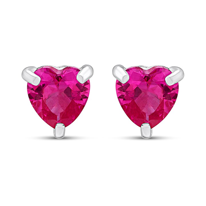Silver Red Heart CZ Stud Earrings- 5mm - F04253