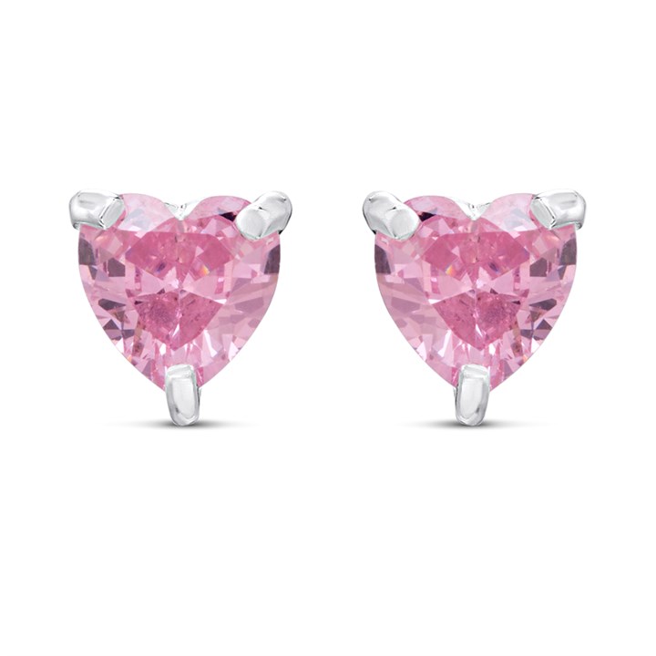 Silver Pink Heart CZ Stud Earrings- 5mm - F04254