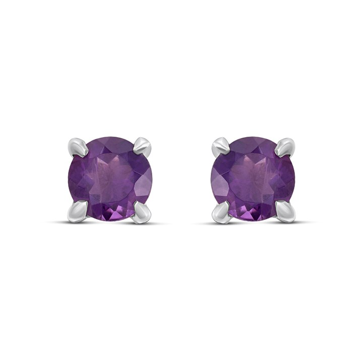 Silver Amethyst Stud Earrings - F04257