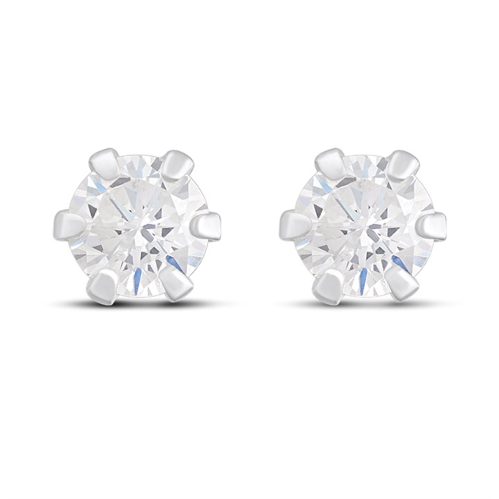 Silver Round CZ Stud Earrings - F04259