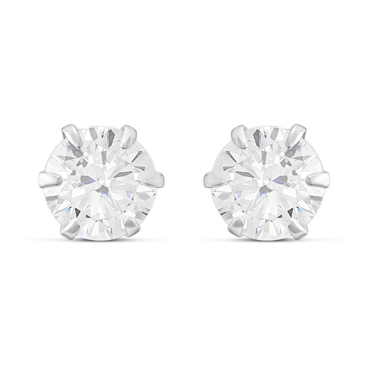 Silver Round CZ Claw Set Stud Earrings- 6mm - F04260