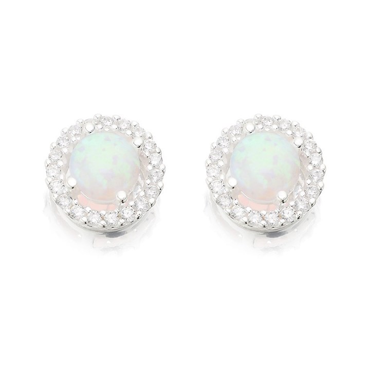 Silver Imitation Opal And Cubic Zirconia Cluster Stud Earrings - 10mm - F0468