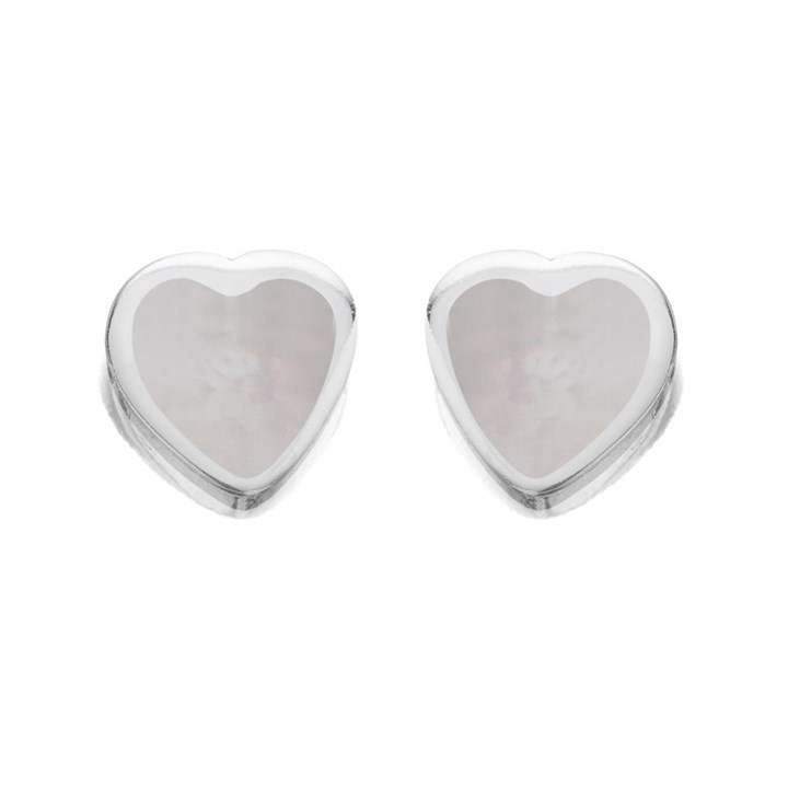 Silver Mother Of Pearl Heart Stud Earrings - 5mm - F0485