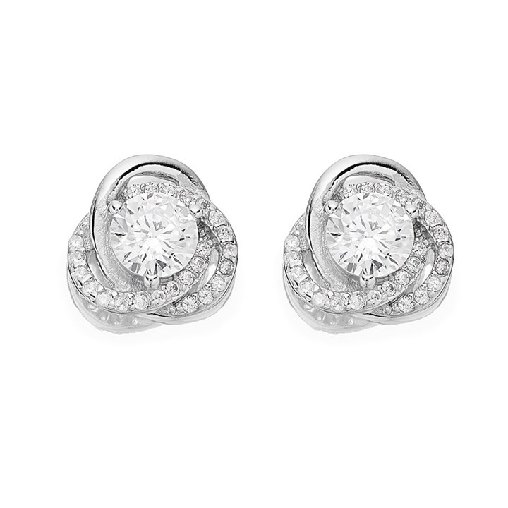 Silver Cubic Zirconia Knot Stud Earrings - 9mm - F0494