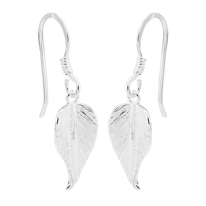 Silver Leaf Hook Wire Earrings - 28mm drop - F05014