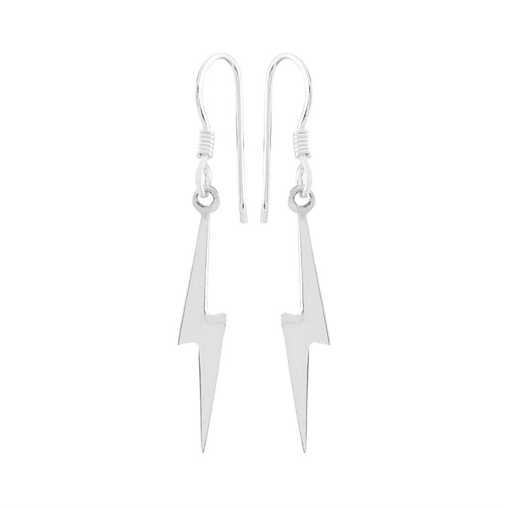 Silver Lightening Hook Wire Earrings - 37mm drop - F05017