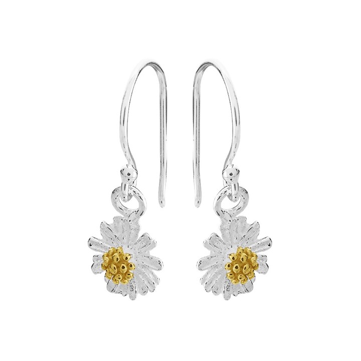 Silver Daisy Hook Wire Earrings - 21mm drop - F05018