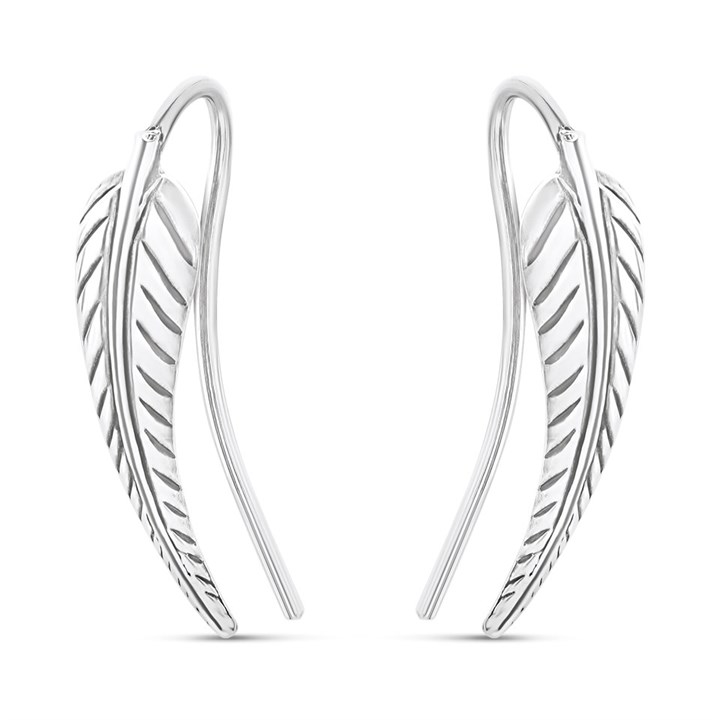 Silver Feather Crawler Earrings -20mm - F05026