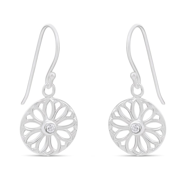 Silver Circle Flower C.Z. Earrings - 12mm - F05029