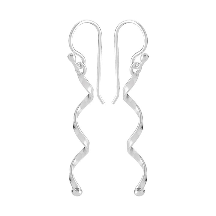 Silver Twist Hook Wire Earrings - 42mm drop - F05107