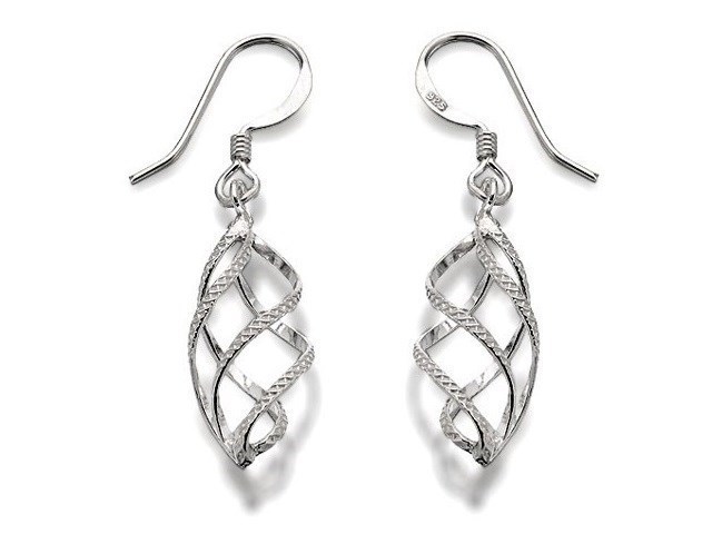 Silver Triple Twist Hook Wire Earrings - 38mm drop - F0513