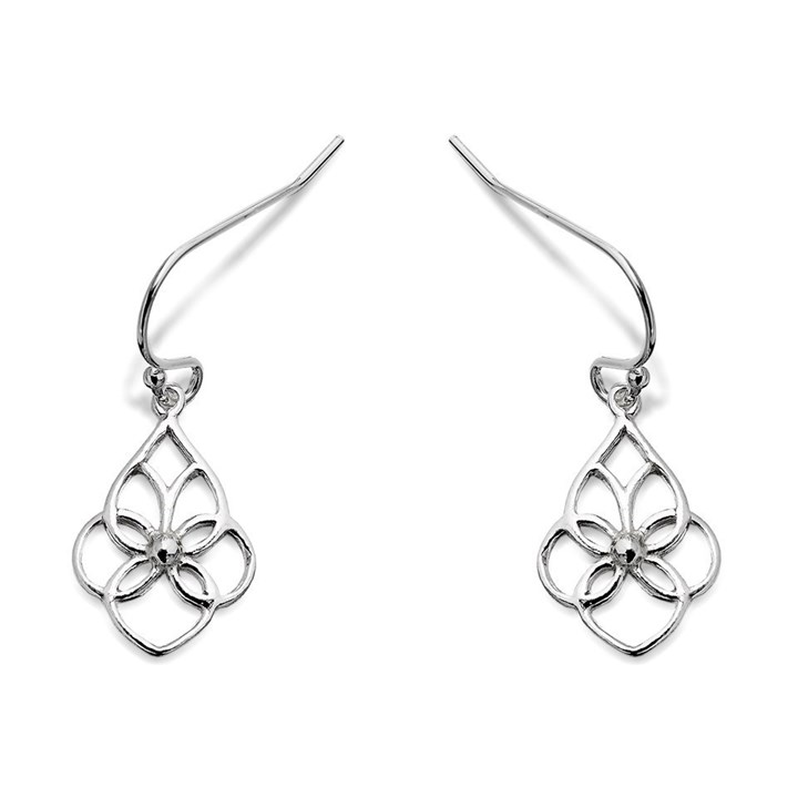 Silver Open Flower Hook Wire Earrings - F0519