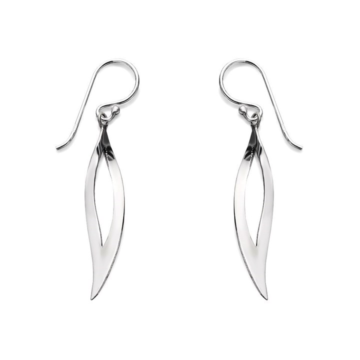 Silver Marquise Twist Hook Wire Earrings - 44mm drop - F0522