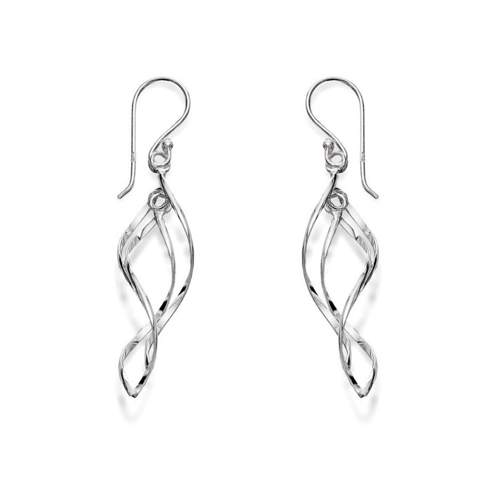 Silver Twisted Spiral Hook Wire Earrings - 50mm drop - F0537