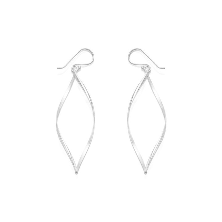 Silver Marquise Twist Hook Wire Earrings - 64mm drop - F0567