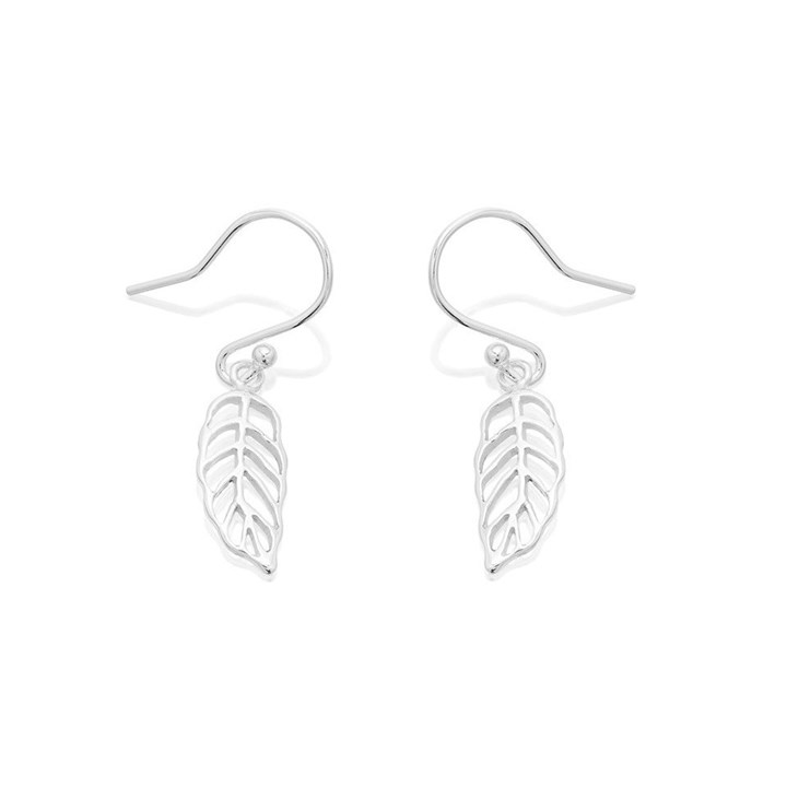 Silver Open Leaf Hook Wire Earrings - 31mm drop - F0568