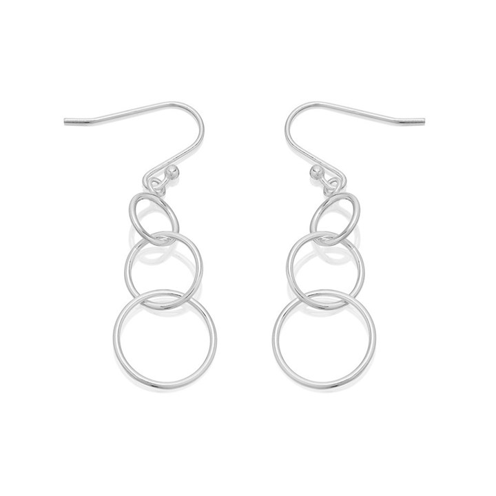 Silver Circles Hook Wire Earrings - 30mm drop - F0573