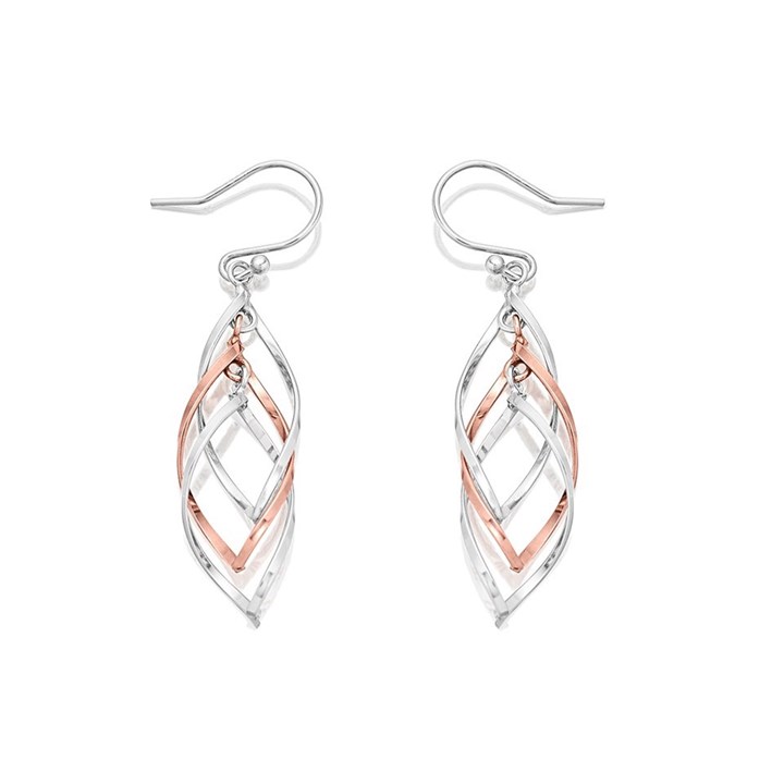Silver Two Colour Twist Spirals Hook Wire Earrings - 38mm drop - F0575