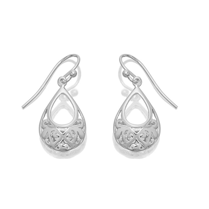 Sterling Silver Filigree Heart Teardrop Earrings - F0603