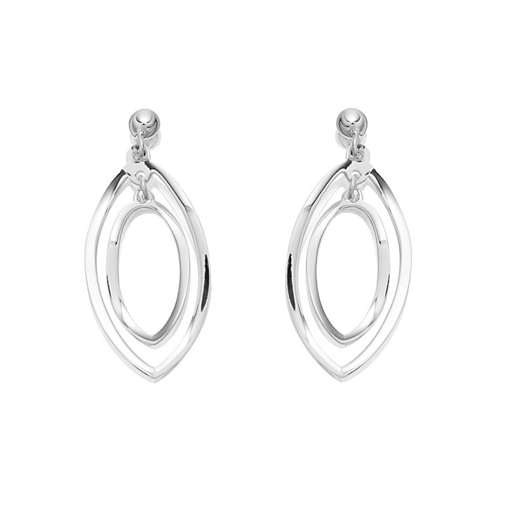 Sterling Silver Curved Asymmetric Double Oval Earrings - F0608