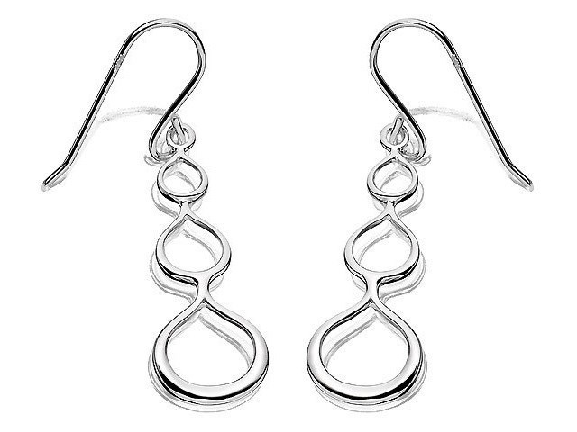 Silver Triple Loop Hook Wire Earrings - 30mm drop - F0649