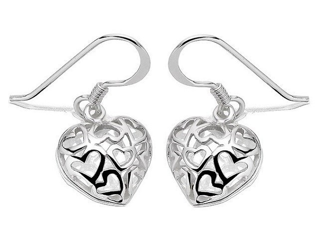 Silver Hearts Hook Wire Earrings - 10mm drop - F0655