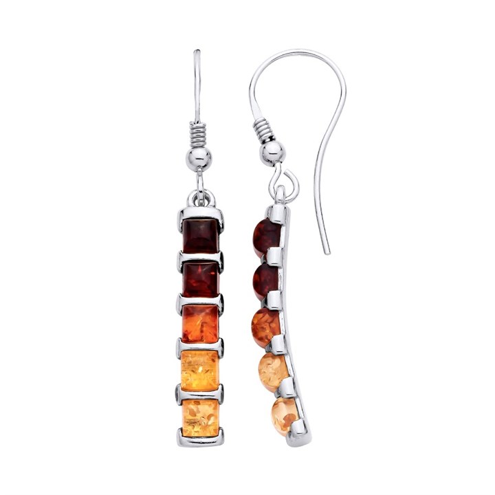 Silver Mixed Amber Ombre Hook Wire Drop Earrings - F0715