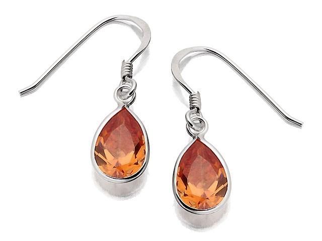 Silver Champagne Cubic Zirconia Hook Wire Earrings - F0745