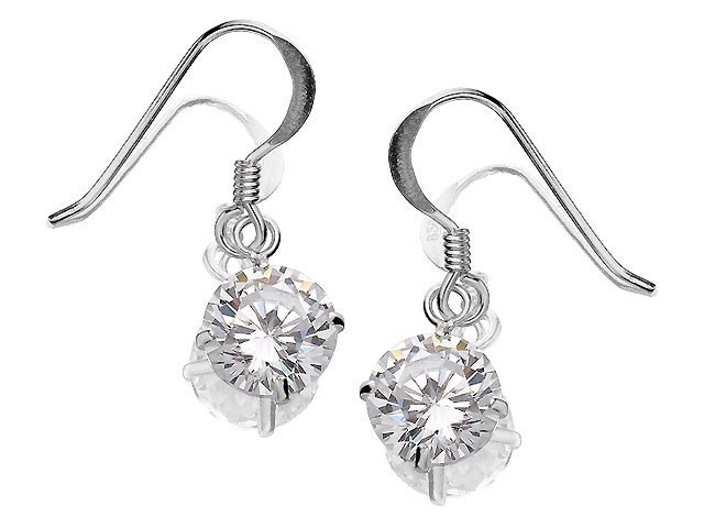 Silver Cubic Zirconia Hook Wire Drop Earrings - 10mm drop - F0764