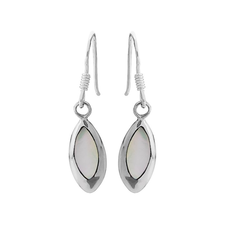 Silver Mother Of Pearl Hook Wire Earrings - 30mm drop - F08006