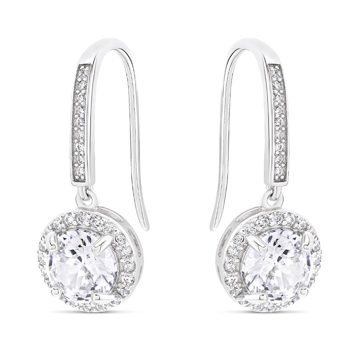 Silver Cubic Zirconia Hook Wire Earrings - 25mm drop - F08008