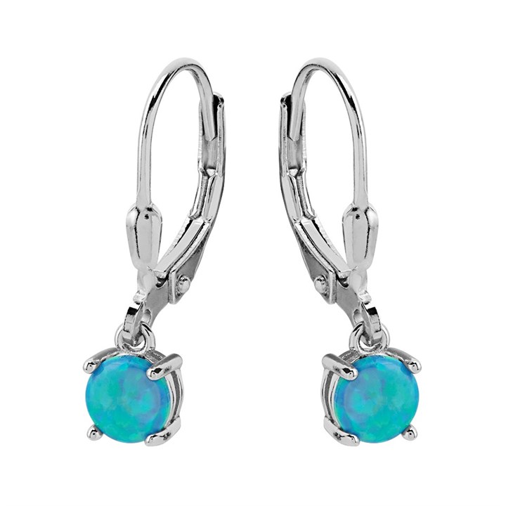 Silver Imitation Opal Drop Earrings - 21mm drop - F08011
