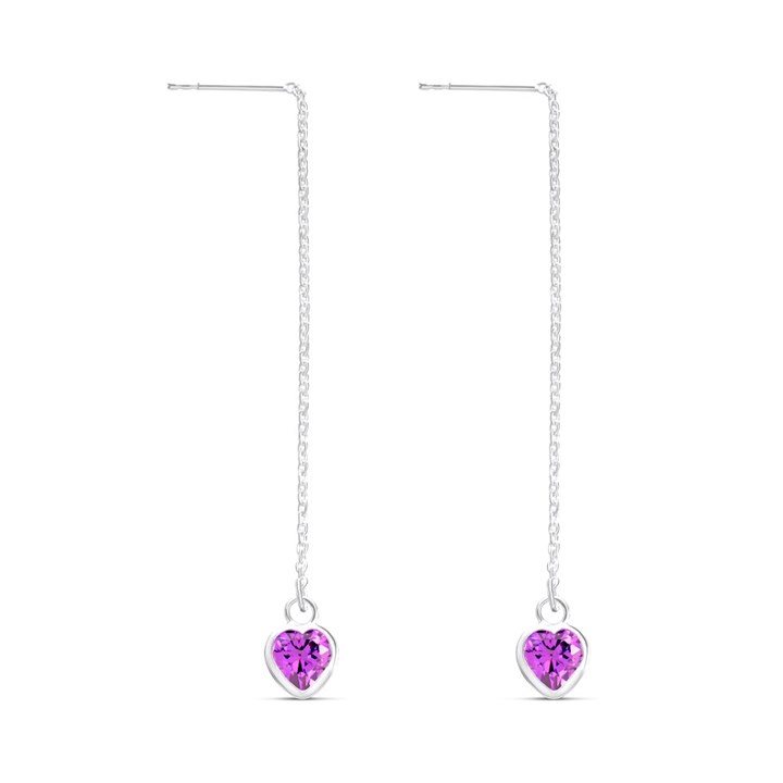 Silver Purple Cubic Zirconia Heart Pull Through Earrings - F08012