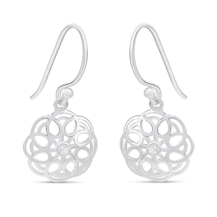 Silver Cubic Zirconia Swirl Circle Earrings -12mm - F08013