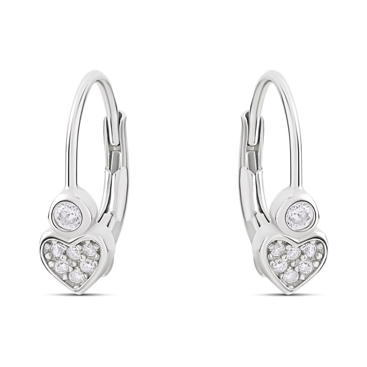 Silver Cubic Zirconia Heart Drop Earrings - F08015