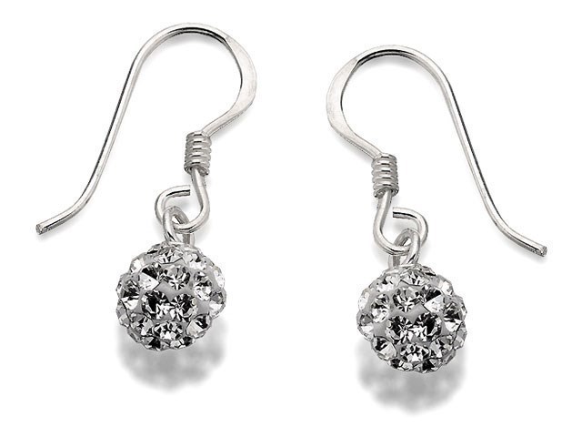 Silver Glitterball Hook Wire Earrings - 20mm - F0825
