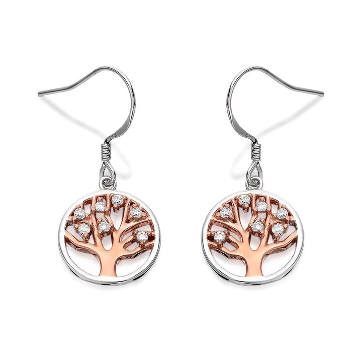 Silver Two Tone Cubic Zirconia F.Hinds Tree Of Life Hook Wire Earrings - 15mm drop - F0850