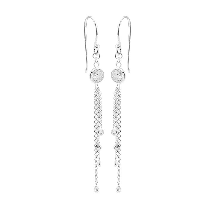 Silver Cubic Zirconia Waterfall Hook Wire Earrings - 62mm drop - F0857