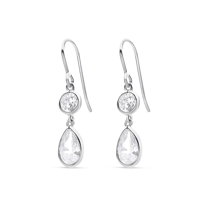 Silver Cubic Zirconia Hook Wire Earrings - 32mm drop - F0871