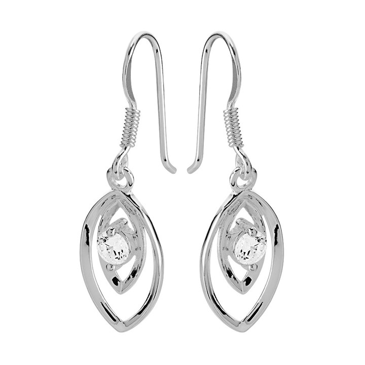 Silver Cubic Zirconia Hook Wire Earrings - 35mm drop - F0882