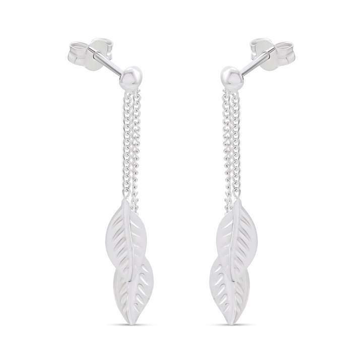 Silver Leaf Chain Drop Earrings - F10019