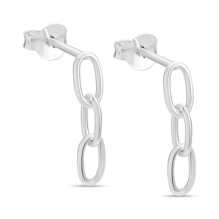 Silver Chain Link Drop Earrings - 22mm - F10119