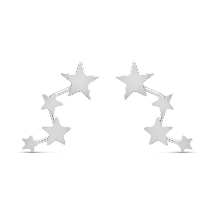 Silver Four Star Crawler Earrings - 16mm - F10120