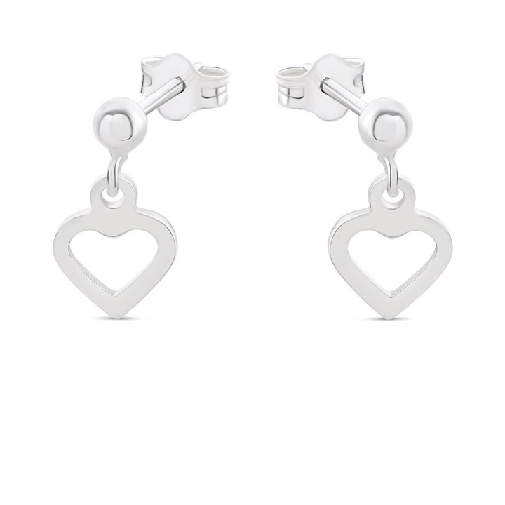 Silver Heart Drop Earrings - 11mm drop - F1066