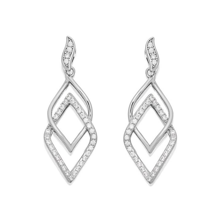 Silver Cubic Zirconia Rhombus Drop Earrings - 28mm drop - F11002