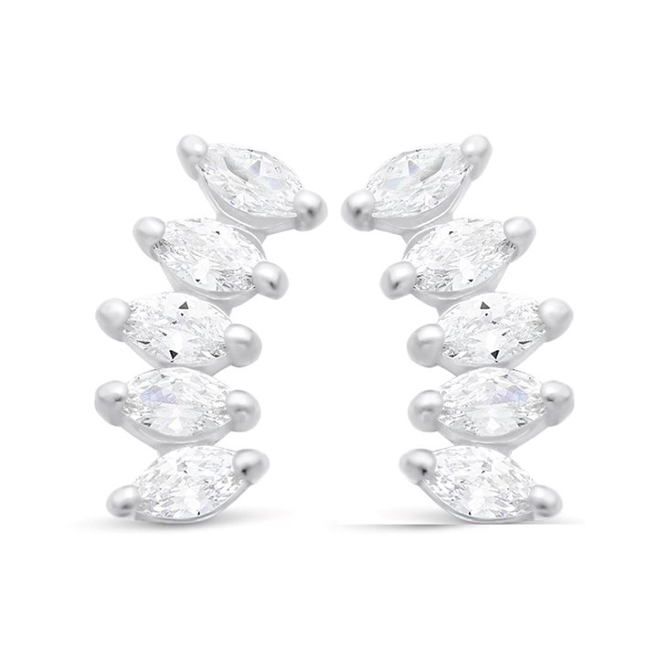 Silver Cubic Zirconia Climber Stud Earrings - 14mm - F11011