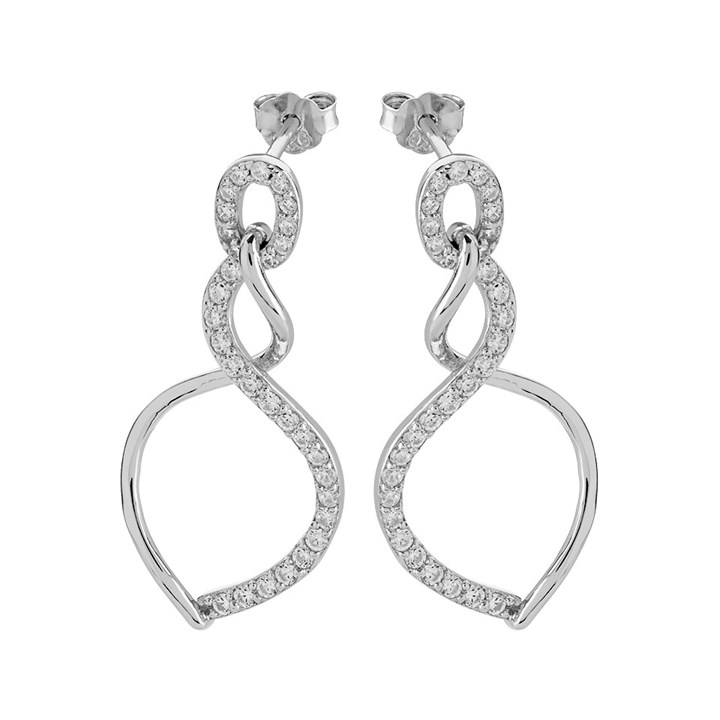 Silver Cubic Zirconia Twist Drop Earrings - 30mm drop - F11013