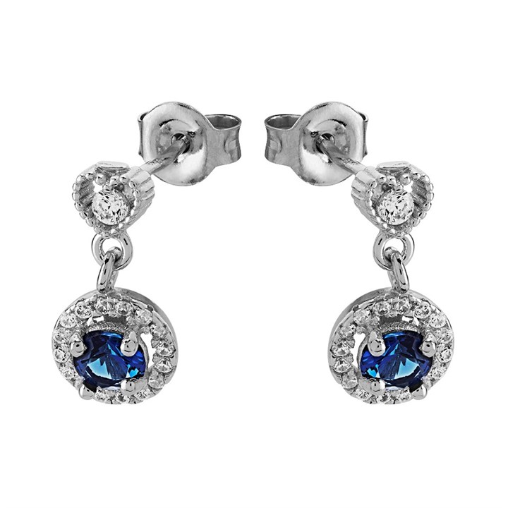 Silver Cubic Zirconia Halo Drop Earrings - 14mm drop - F11014