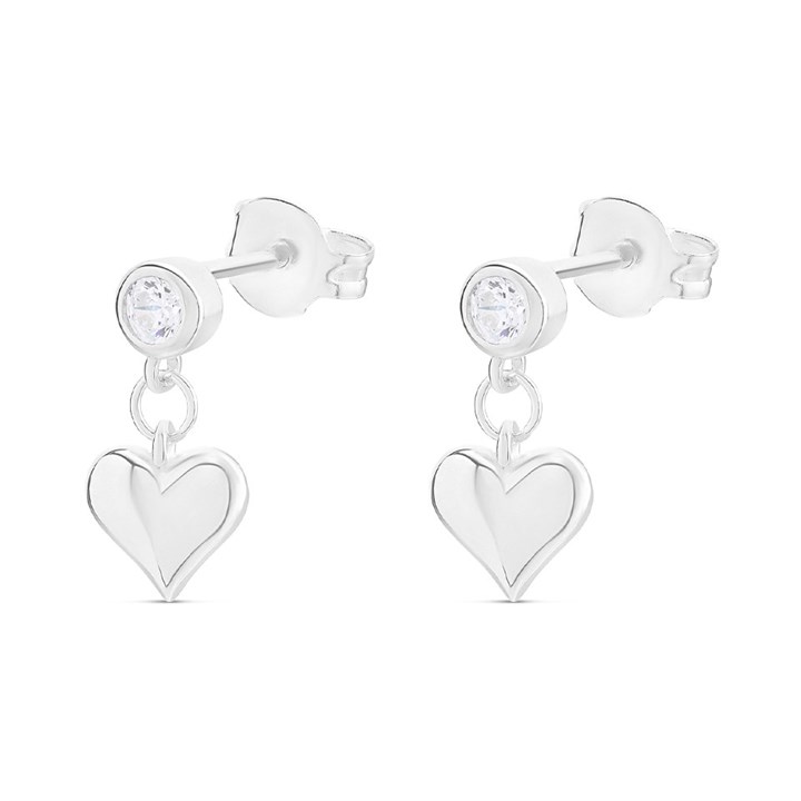 Silver Cubic Zirconia Heart Drop Earrings - 14mm drop - F11017