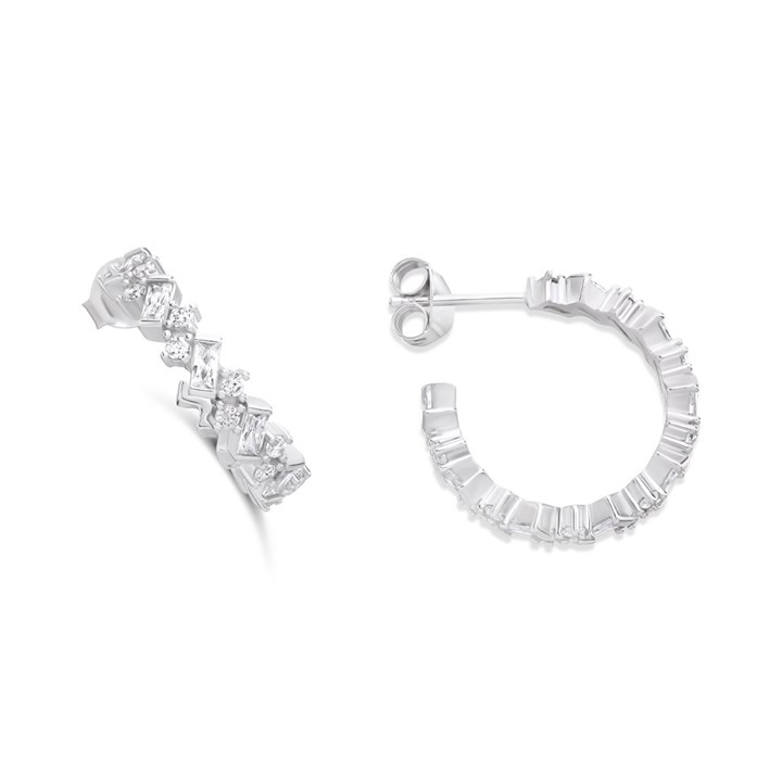 Silver Cubic Zirconia Hoop Earrings - 15mm - F11019